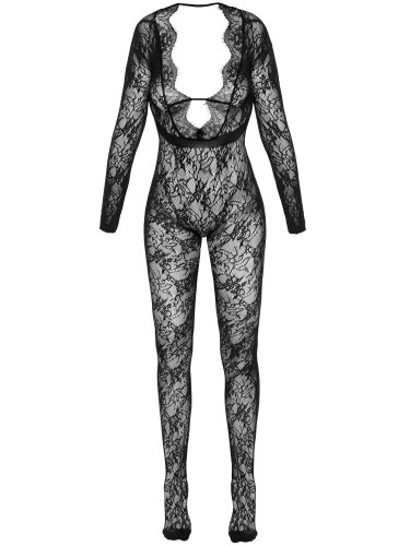 Síťovaný catsuit s krajkou a otvorem v rozkroku Fantasy