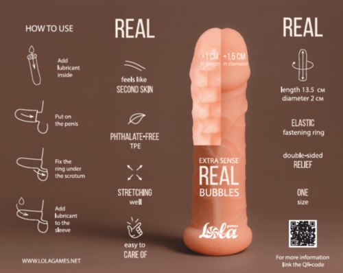 Realistický návlek na penis Real Extra Sense Bubbles