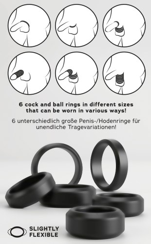 Set kroužků na penis a varlata Strong & Stretchy, 6 ks