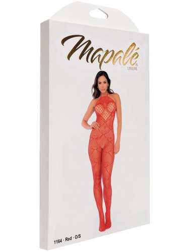 Síťovaný catsuit se srdíčky a lesklými kamínky Mapalé, one size