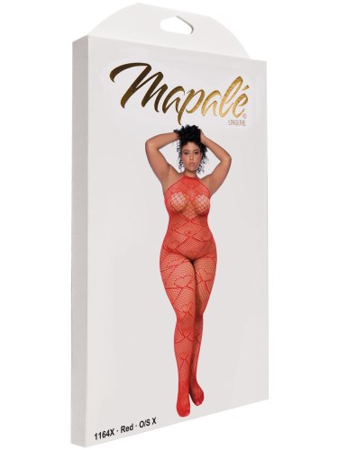 Síťovaný catsuit se srdíčky a lesklými kamínky Mapalé, plus size