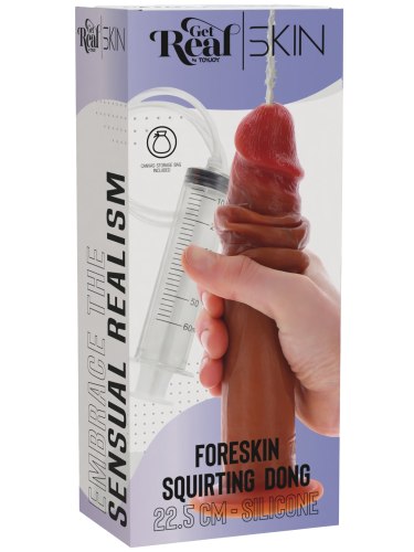 Stříkací dildo s přísavkou Foreskin Squirting Dong 22,5 cm